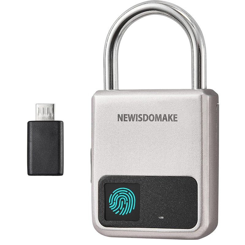 Newisdomake Fingerprint Padlock, Smart Padlock with USB Charging Support, Fingerprint Lock, Biometric Lock Suitable for Luggage, Bookcase, Suitcase, Backpack, Bike, School Locker, Gym Locker Lock(Gold) - Image 1